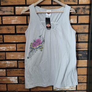 Harley Davidson Bravado 2010 Tank Top Scoop Neck Rose Nassau Bahamas XL Gray NWT